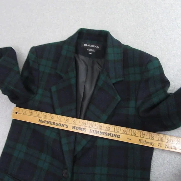 Braebrook Womens Blazer Jacket 4P Petite Green Blue Tweed Vintage Plaid - Picture 9 of 14